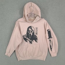 Ghost Face Scream Hoodie Mens Small Pink Halloween Pullover HOLE