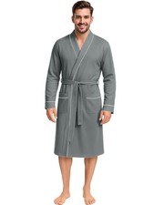 Men's Lightweight Cotton Blend Knit Robe Stylish Bathrobe w/Pockets Large,Grey