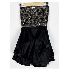 Mac Duggal Dress Cocktail Sequin Beaded Embellished Strapless Mini Black Size 2