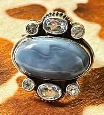 Blue Lace Agate and Gemstone Ring sz 9 in Marked .925 Silver