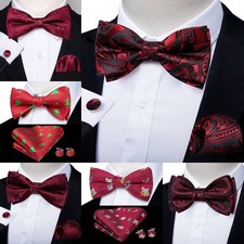 Pretied Mens Bowtie Hankie Cufflinks Set Wedding Formal Casual Bow Ties