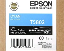 New Genuine Epson T5802 Cyan Ink Cartridges Bag Stylus Pro 3800/3880