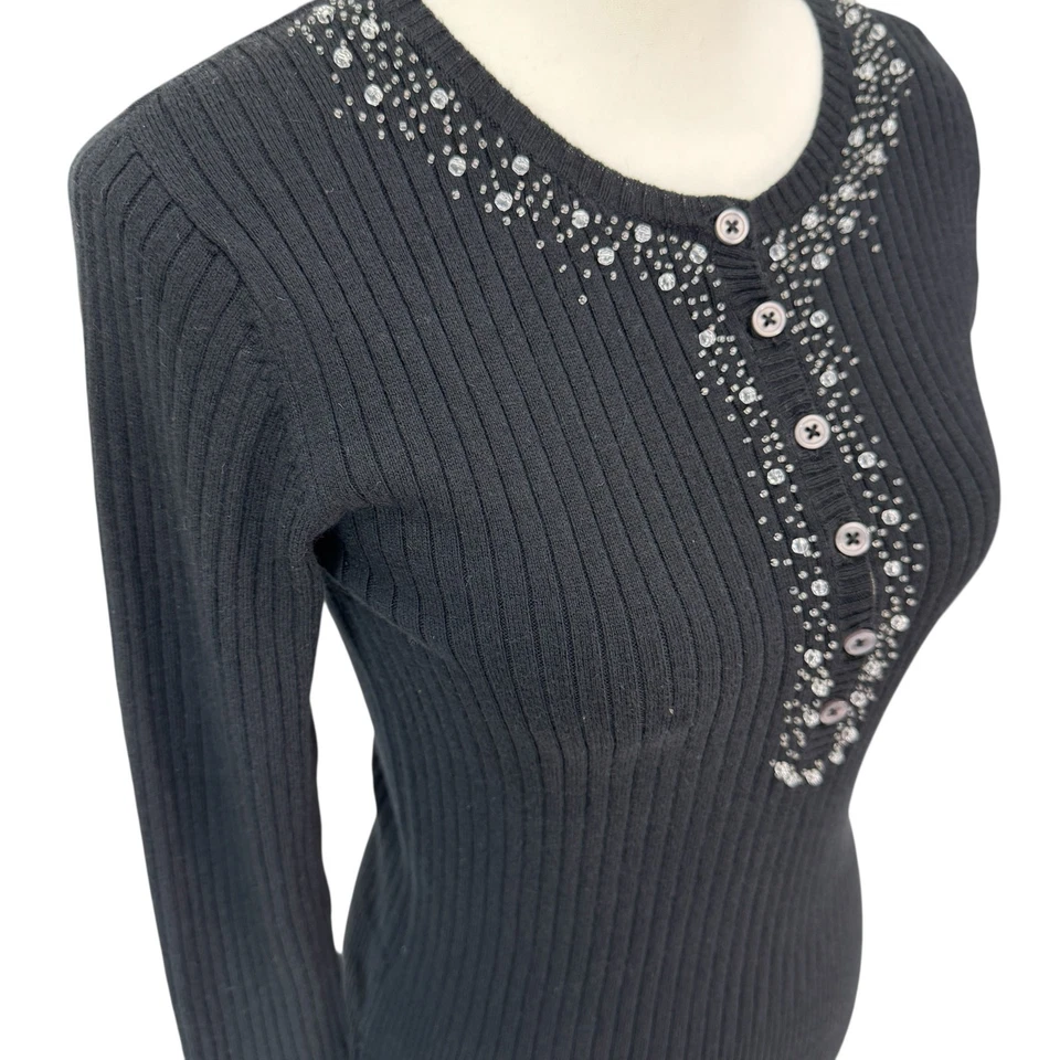 Suéter Vintage GAP Mujer Pequeño Negro Acanalado Cuentas Borde Algodón Lana Angora Foto 4 de 4