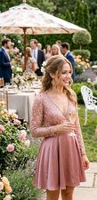 Sherri Hill Dress V neck Lace Mini Rose size Cocktail Evening Dress NWT