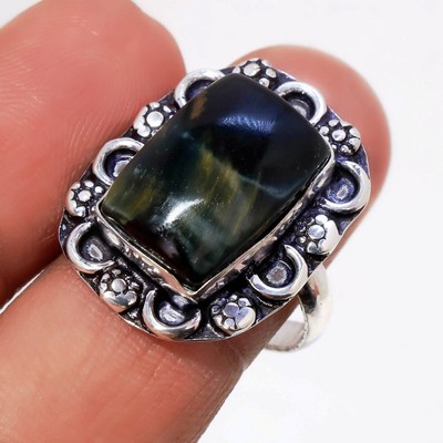 Iron Tiger's Eye Gemstone Ring Handmade Unique Design Women's Jewelry 9'' FR 102