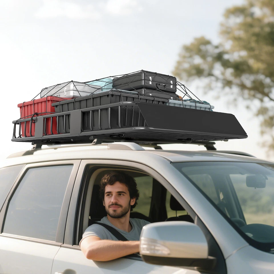 Dachkorb Auto Dachträger Dach Gepäckträger Universal Gepäckkorb Metall Schwarz - Bild 2 von 4