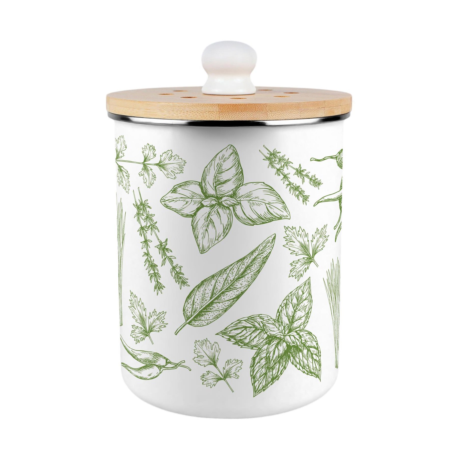 Green Label Herbs Food Waste Caddy - Enamel 2L Kitchen Compost Bin Gift