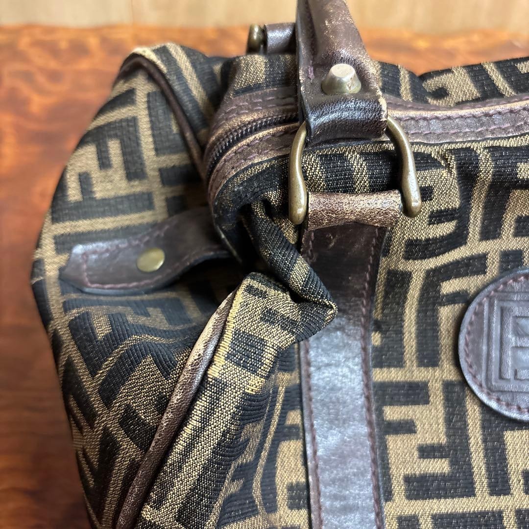 Fendi Logo Canvas Boston Bag Brown/Black Leather Trim Vintage Duffle Satchel thumbnail 2