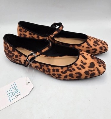 Time & Tru Womens Size 6 Leopard Print Mary Jane Flat Dress Shoes