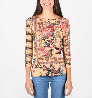 Desigual Oberteil 20WWTKC8 Mehrfarbig Viskose Gr. 38 M Damen Rundhals 3/4 Arm