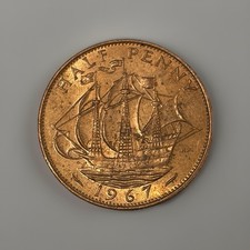 1967 United Kingdom Half Penny - Elizabeth II 1st portrait; without