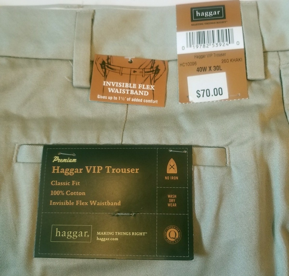 Haggar VIP Trouser Khaki Flat Front 40W x 30L NWT | eBay