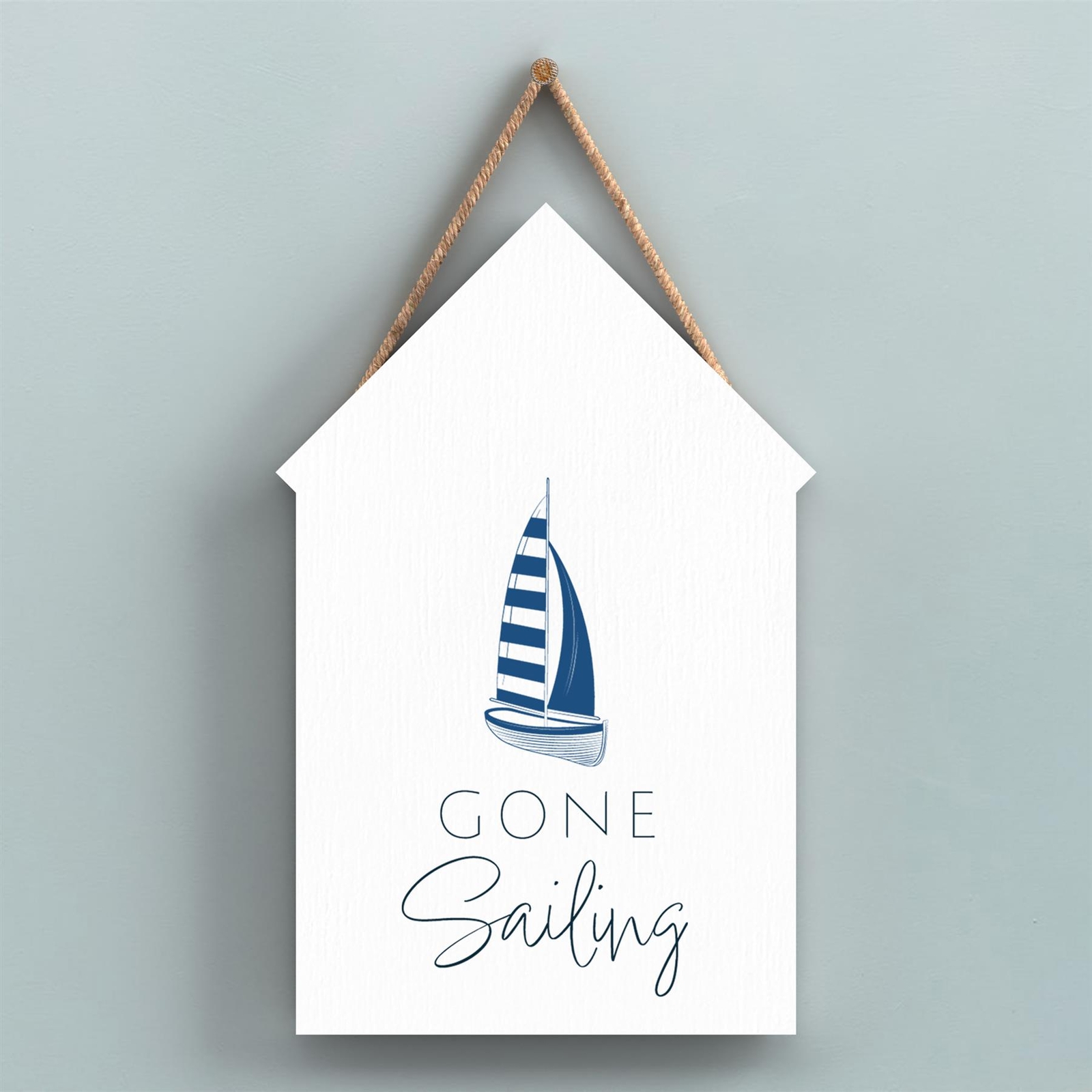 Gone Sailing Coastal Blue Nautical Sign Wooden Beach Hut Hanging Plaque