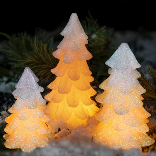 Glittering White Christmas Tree Shaped Flickering Flameless Candles with Timer,