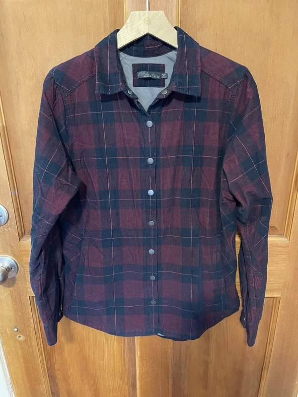 prana plaid micro corduroy snap front shirt