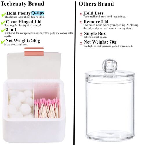 2 Slot Cotton Swab Ball Qtip Holder Jar Plastic Container Dispenser Box With Hin - Picture 4 of 6