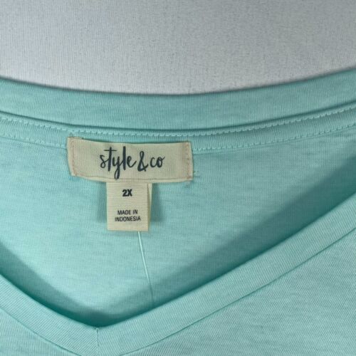 Style and Co Shirt Womens Plus Size 2X Blue Short Sleeve V-neck Cotton Blend New - Picture 3 of 6