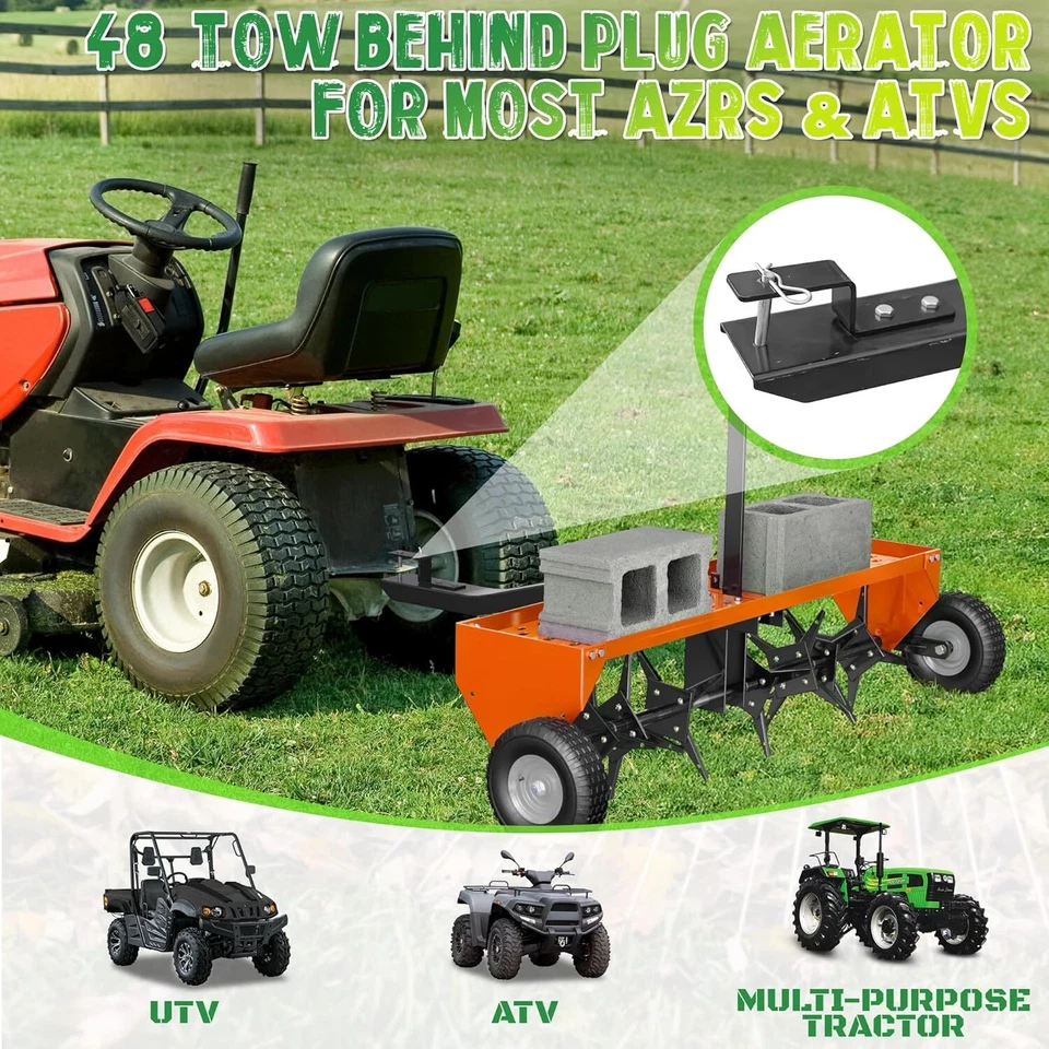48" Lawn Aerator Tow Behind for Plug Aerating W/Universal Hitch for Lawn &Garden - Image 2 of 4