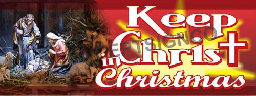3'X8' KEEP CHRIST IN CHRISTMAS BANNER Sign LARGE Church Jesus Nativity Scene Red