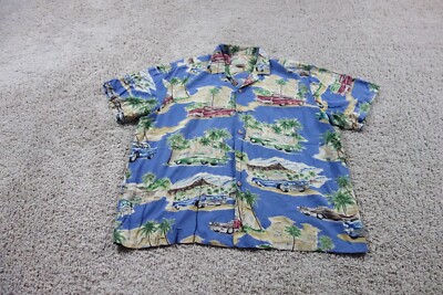 Paradise Found Shirt Mens XL Blue Button Up Hawaiian Classic Cars GM Aloha
