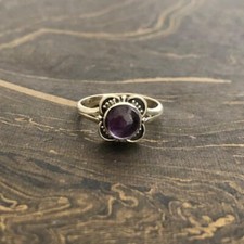925 Sterling Silver Natural Amethyst Women New Fine Ring Cabochon Gemstone