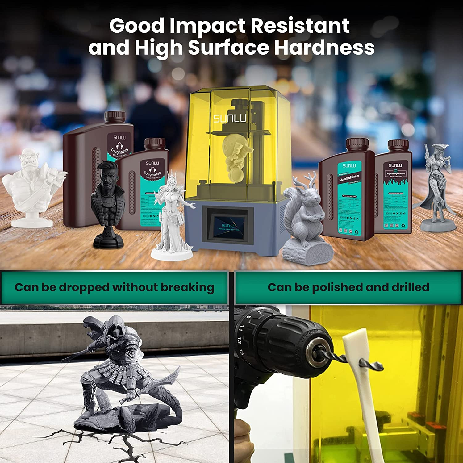 SUNLU Toughness 405nm UV 3D Druck Photopolymer Hochschlagfeste Harze 1KG Weiß - Bild 4