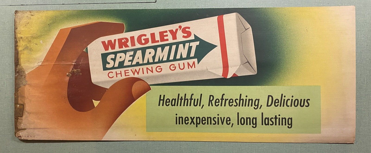Vintage 1930s Trolley Bus Sign Wrigley's Spearmint Chewing Gum