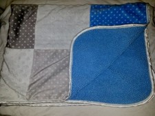 Just Born Blue Star Square Lovey Blanket Sherpa Plush Patchwork Gray Dot Satin