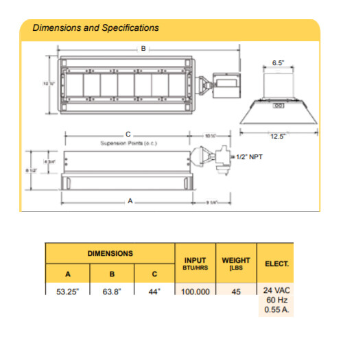 Infrared Heater - 100,000 BTU - LIQUID PROPANE - Indoor & Outdoor - Commercial