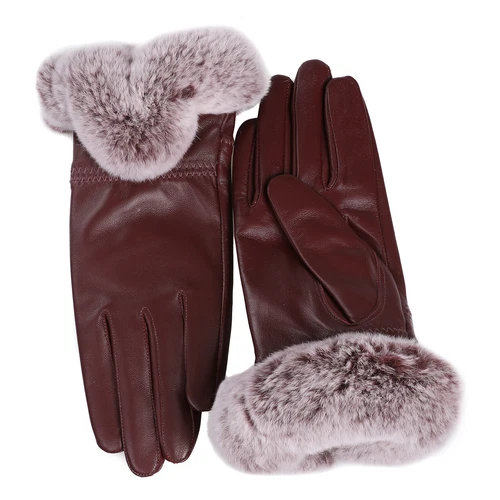 Women's Winter Genuine Leather Gloves Rex Rabbit Fur Warm Trim Cuff Velvet Lined - Picture 79 of 88
