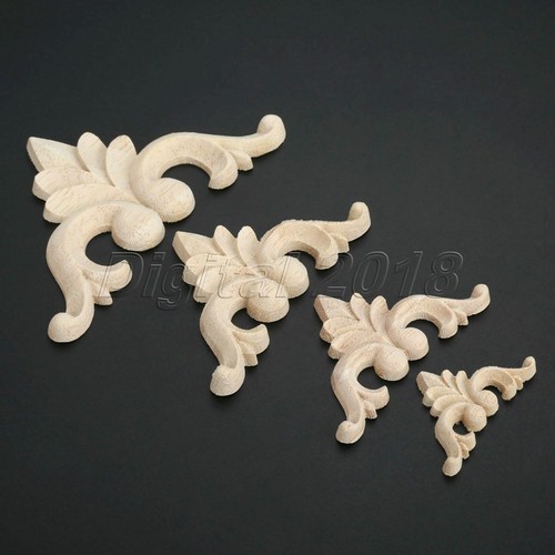 Unpainted Wood Carved Onlay Applique Floral Decal Furniture Mirror Window Decor - Picture 2 of 20
