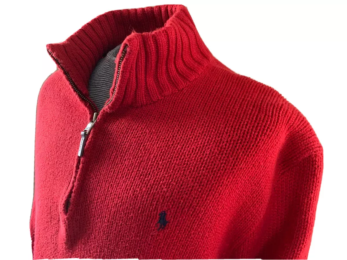 POLO RALPH LAUREN RED 3/4 ZIP PULLOVER SWEATER, BLUE LABEL, MEN’S EXTRA  LARGE XL