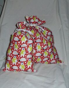 Polar Bear Christmas Animal Design Homemade Fabric Gift Bag with Attached Ribbon