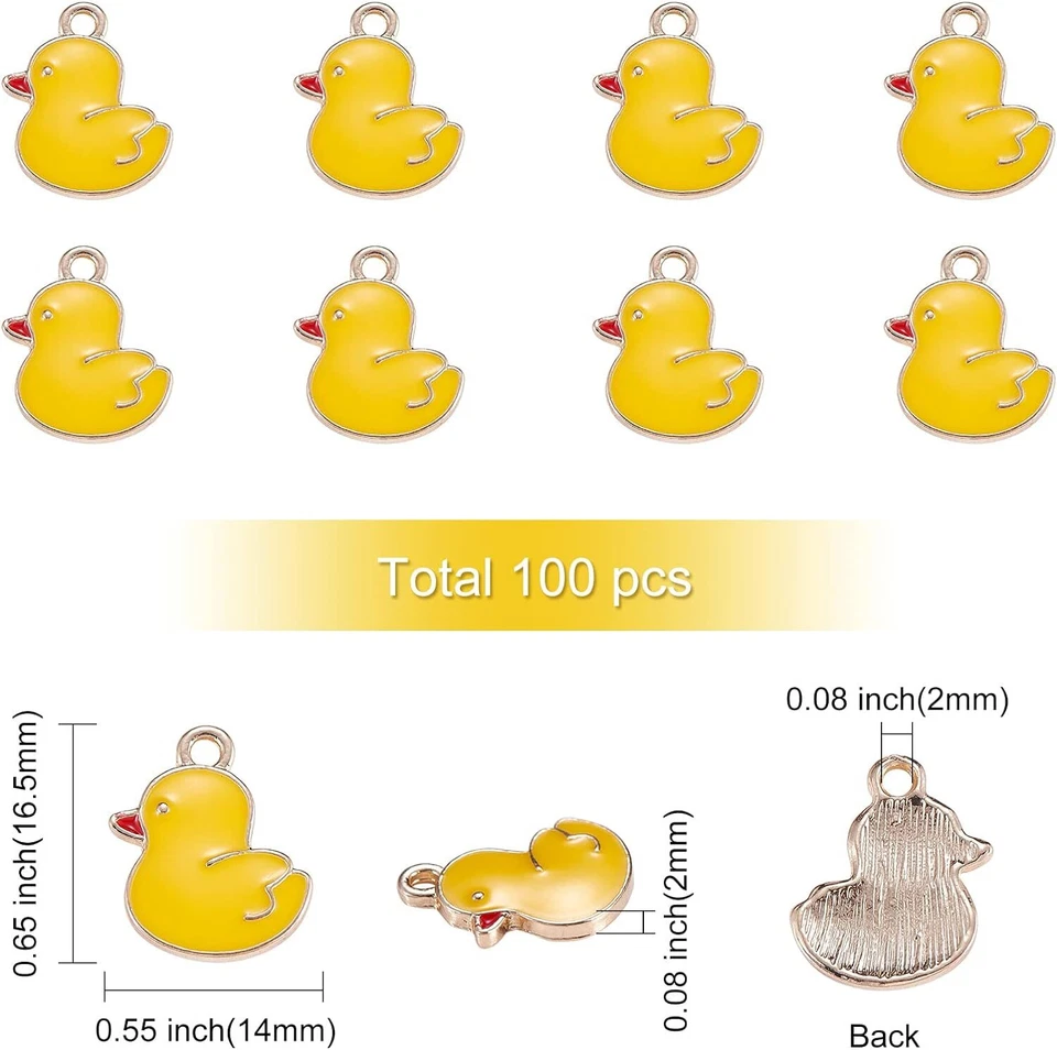 100x Dijes de pollito amarillo esmaltado pájaro animal encanto a granel para hacer joyas hágalo usted mismo Foto 3 de 4