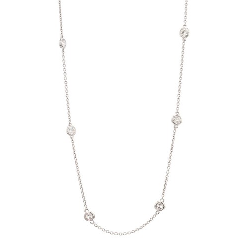 Zargenfassung 0,58 kt runder natürlicher Diamant Bahnhofskette 14 kt Weißgold 16 Zoll Kette - Bild 3 von 11