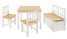 Kindersitzgruppe Kinder Möbel Set Truhen Bank Tisch 2x Stuhl in weiß orig. Bomi