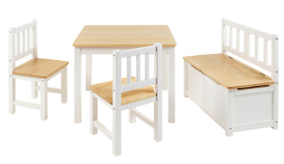 Kindersitzgruppe Kinder Möbel Set Truhen Bank Tisch 2x Stuhl in weiß orig. Bomi