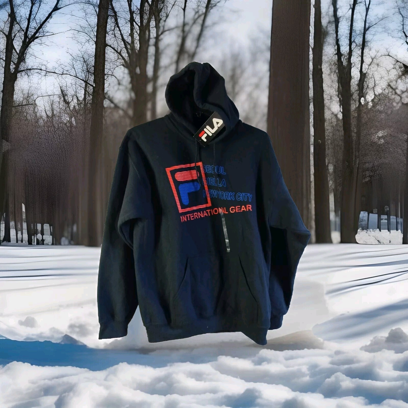 Fila Felpa Pullover Felpa con Cappuccio International Gear New York City Seoul L Nero