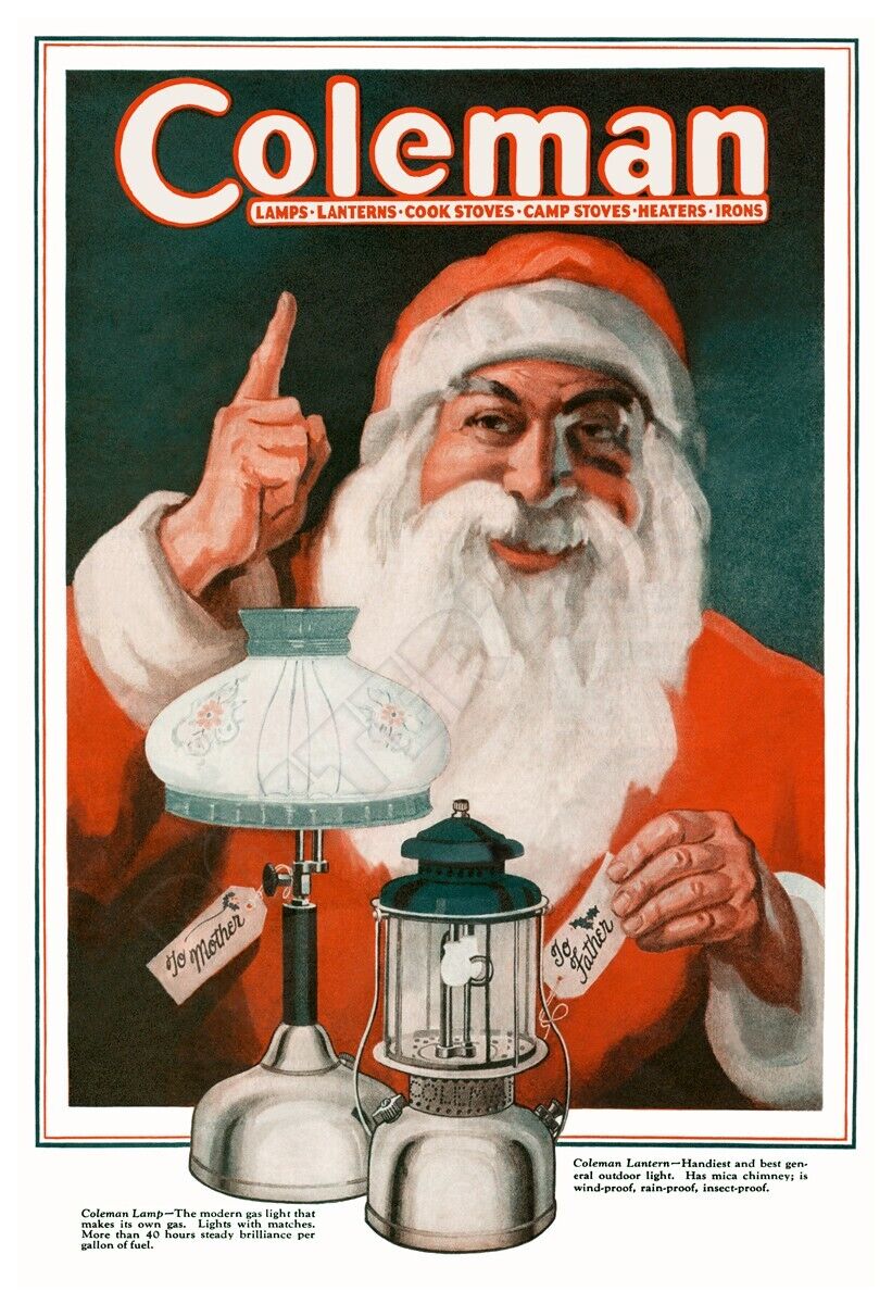 Coleman Lanterns with Santa Claus - Vintage 1927 Poster