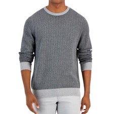 Club Room Black Gray Herringbone Knit Cotton Pullover Sweater Mens Sz Large NEW
