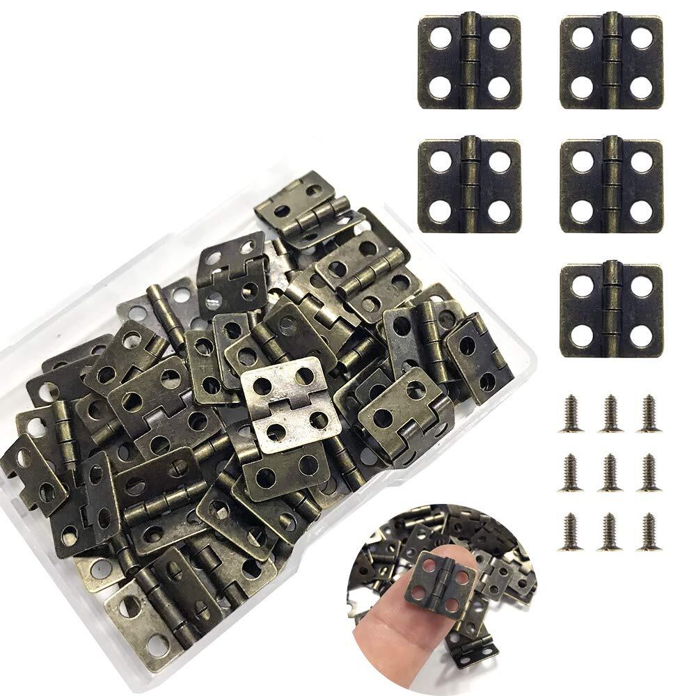 50 Pieces Mini Pure Copper Hinges Retro Hinges with 200 Pieces Screws for Woo...