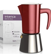 bonVIVO Intenca Stovetop Espresso Maker - Luxurious Italian Coffee Machine, Red