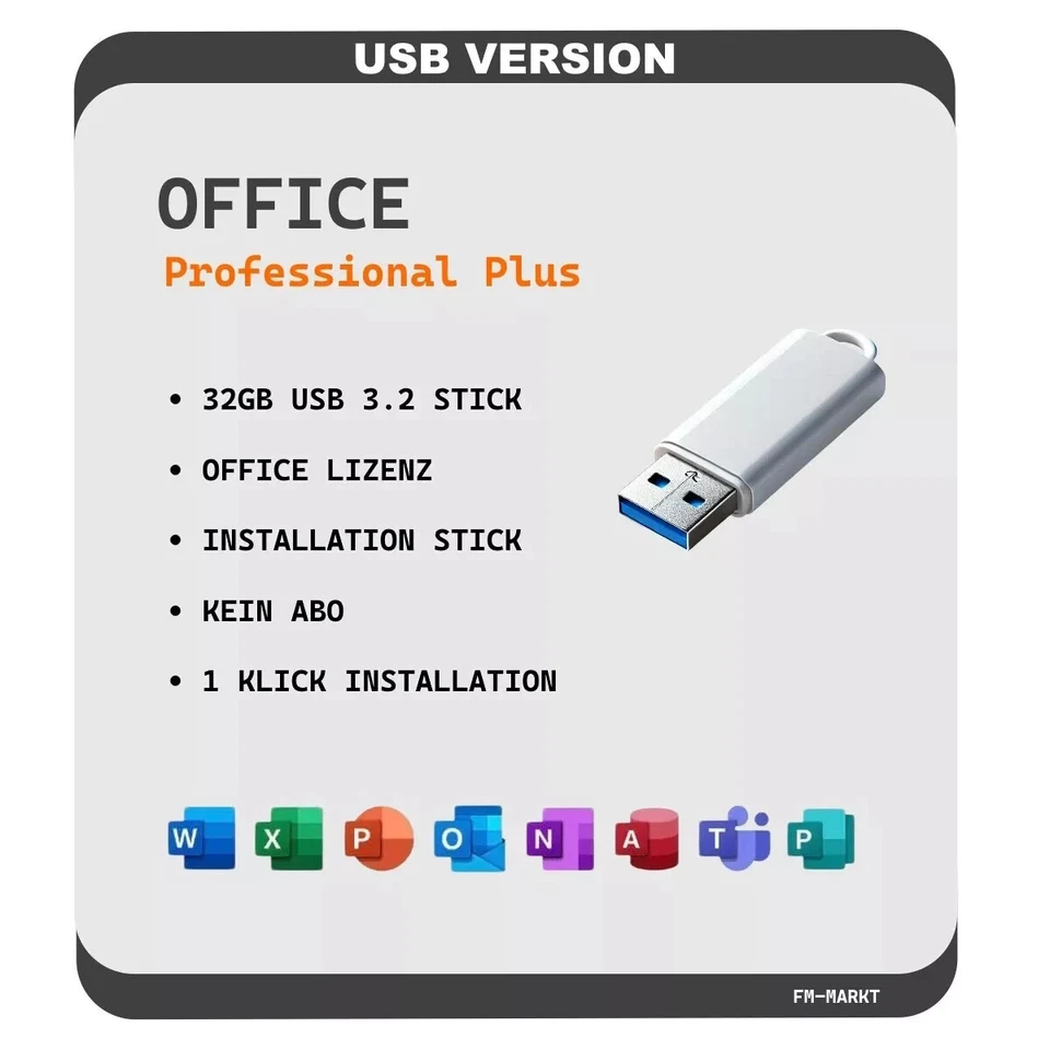FM-MARKT Microsoft Office Professional Plus | Word Exel Outlook | USB Installation Stick