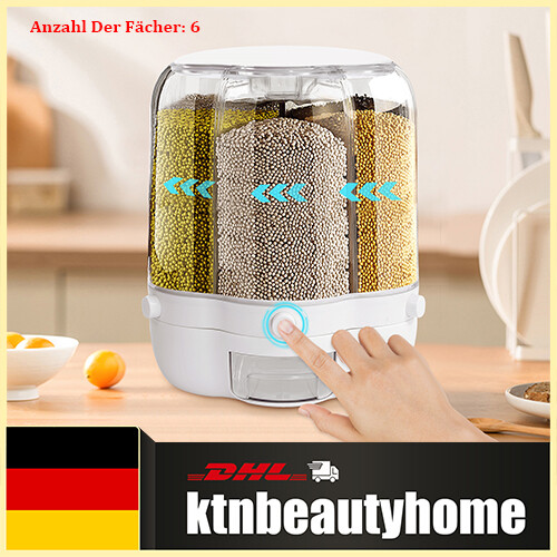 12KG Reis Getreide Spender Speicher Box Küche Lebensmittel Getreide 6-Grid 360°