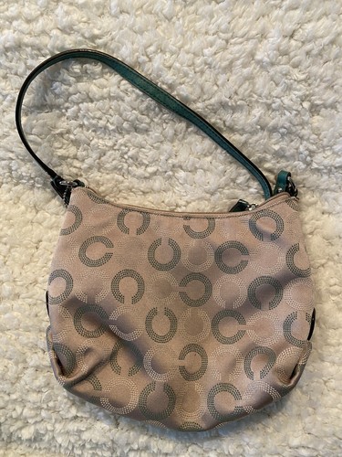Coach Small Beige Tan Crossbody Bag Purse Pink Or Light Purple Lining - Picture 2 of 7