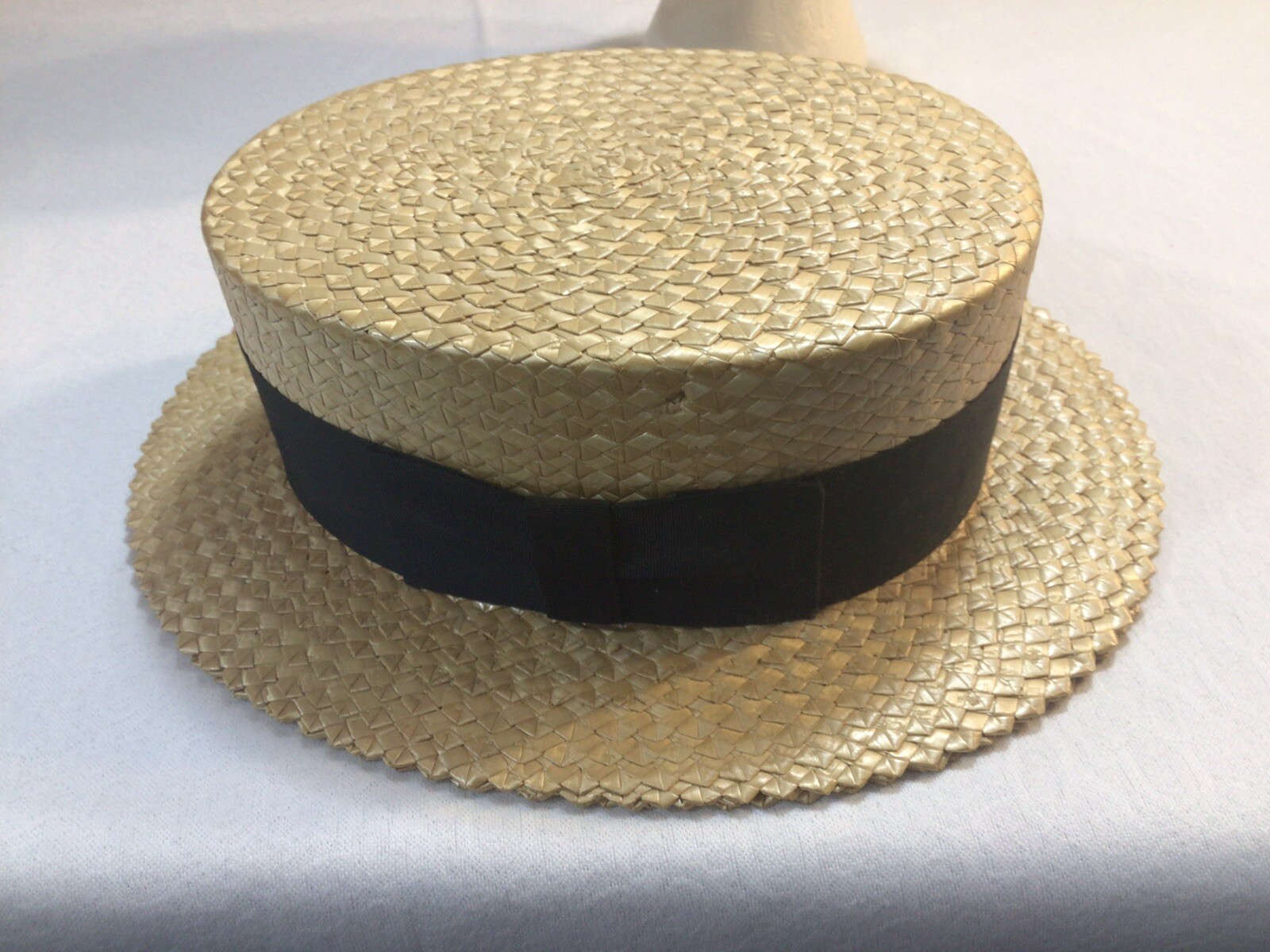 Vintage Premier KNOX Boater Skimmer Straw Gatsby Hat Gem