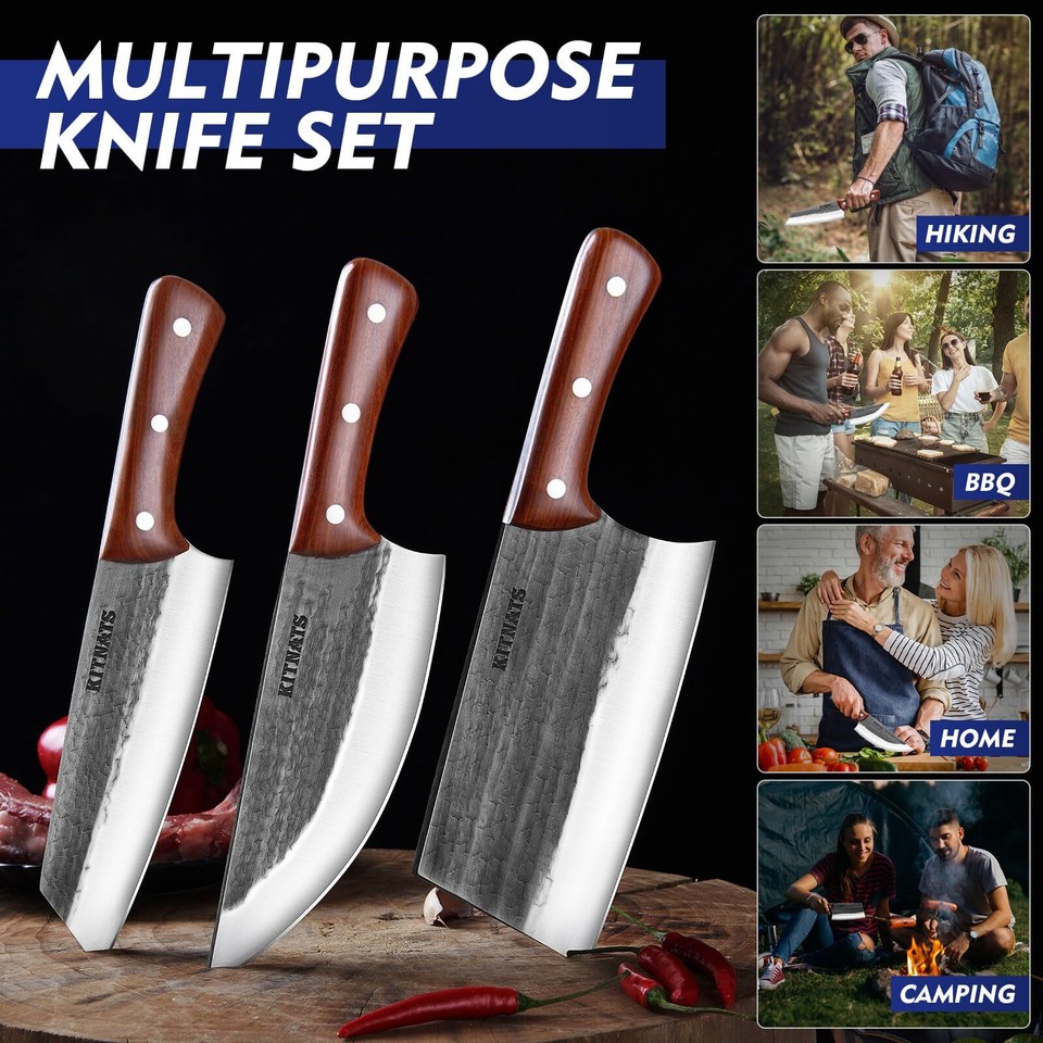 KITNATS 3PCS Butcher Knife Set, Hand Butcher Knife & Meat