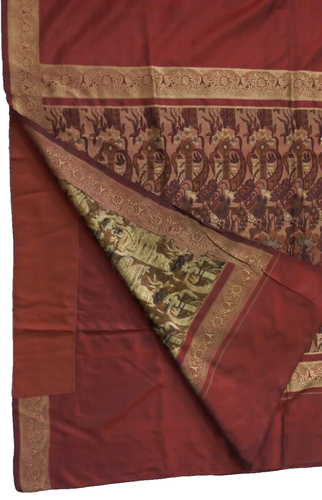 Vintage Pure Silk Sarees From India Brown Woven Sari 5Yd Craft Fabric A11567 - Picture 9 of 13
