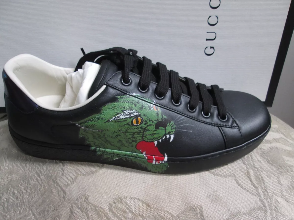 new GUCCI men's designer black ace sneakers w/ panther Az EURO6/US7