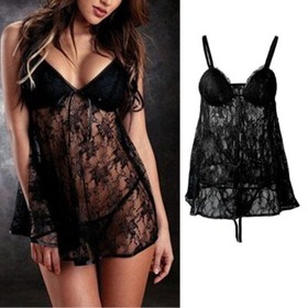 Plus Size Women Sexy Lingerie Chemise Babydoll Sleepwear Lace Dress G-string Set